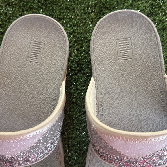 FitFlop Women's Mina Ombre Silver Glitter Slip on Slide Sandal, Adjustable Strap - Picture 3 of 12